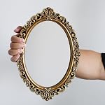 OIGUMR Oval Small Wall Mirror Mirror Vintage Hanging Mirrors for Bedroom Living-Room Dresser Decor (Gold, Frame Size：30.5 x 21.1 cm)