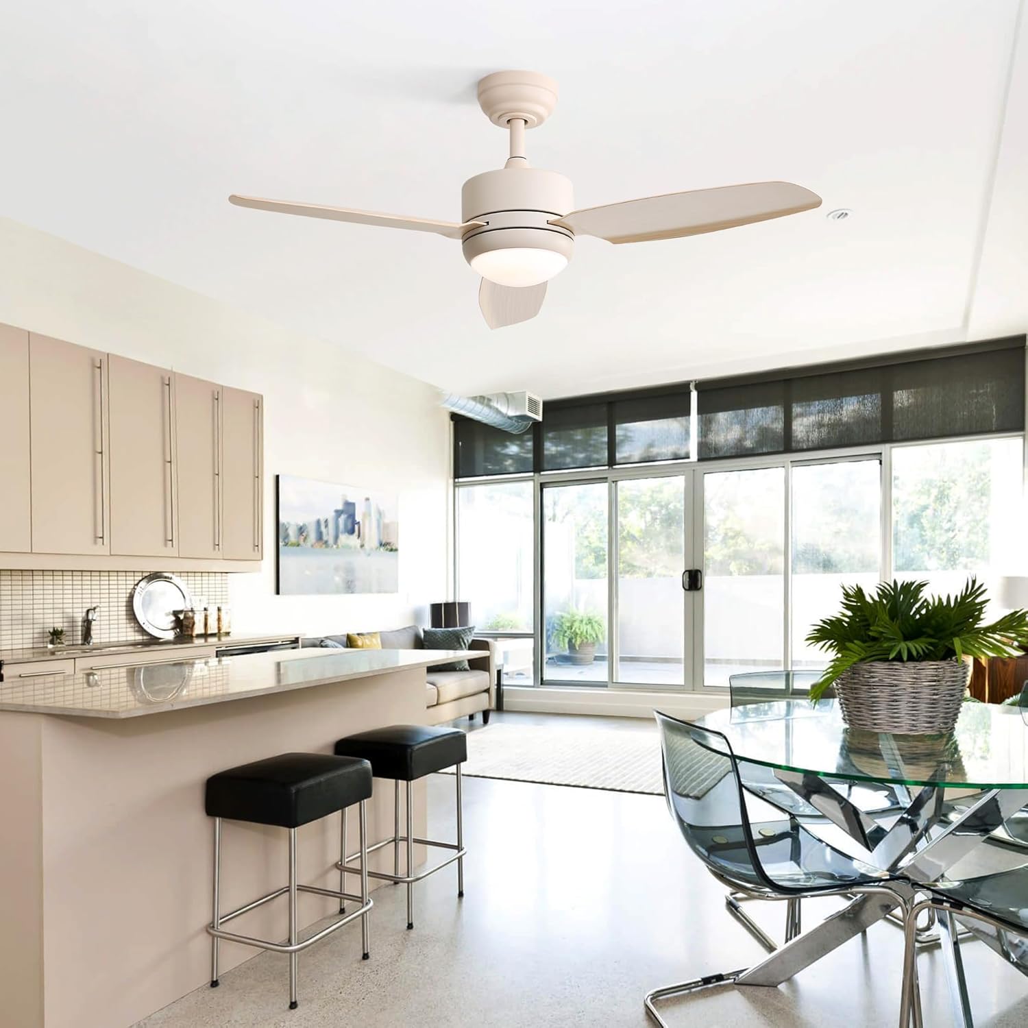 46 Inch Ceiling Fan with Lights 3 ABS Blades 6-Speed DC Motor Remote Control for Living Room, Strong Airflow, Stylish Design