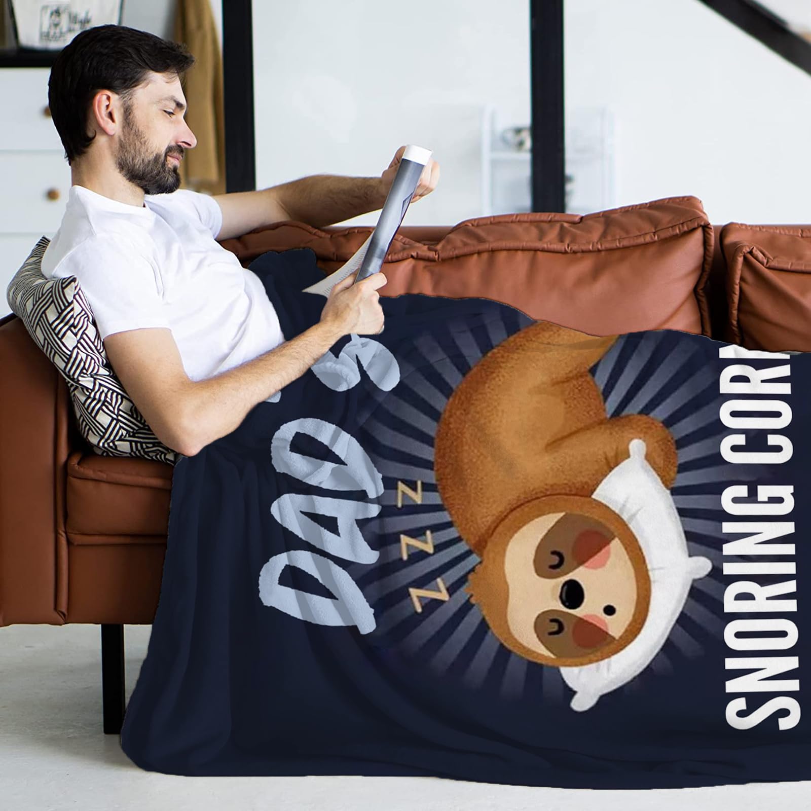 Regalo Flanella Bradipo Coperta Papà, Idee Regalo per il Compleanno, Festa del Papà e Natale 130 x 150cm