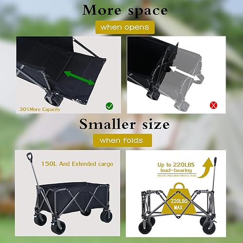 Miniatura 3 de Carro portátil plegable grande para deportes al aire libre, carrito plegable resistente con ruedas todo terreno, diseño de portón trasero plegable,