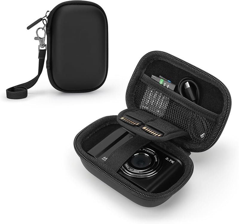 Camera Case for Digital Camera CAMKORY DC403 FHD 1080P/ KODAK PIXPRO FZ55/ FZ45/ STUOGYUM DC402-AF, SD Card Storage Travel Carry Case Bag (Black) | SD Card Storage Travel Carry Cute Case Bag Small, Anti-Shock Dot Protection