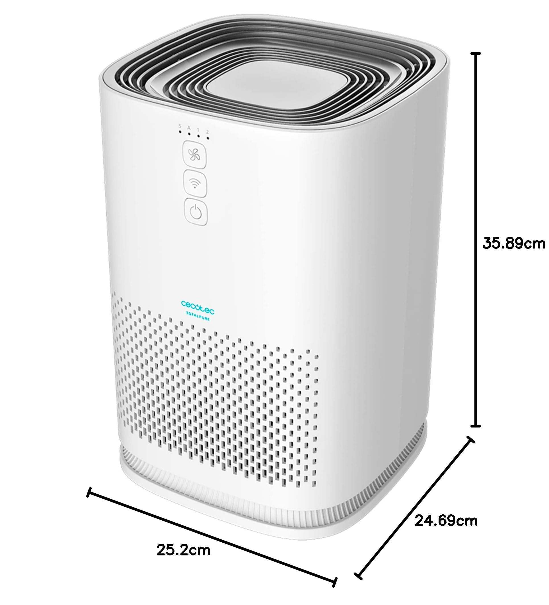 Cecotec Oczyszczacz powietrza TotalPure 1500 Connected. 26W, 100 CADR, HEPA, 3 stopnie filtrowania, sterowanie Wi-Fi, 2 tryby pracy, czujnik PM 2,5, zasięg 40 m3 - biały