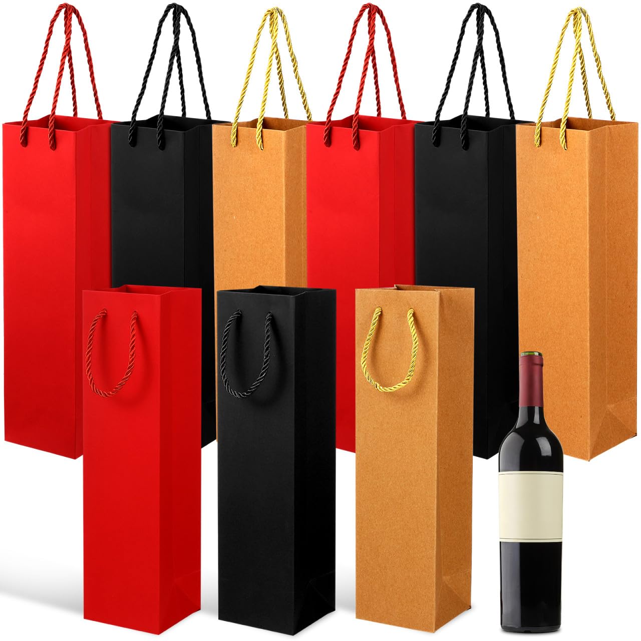 VALICLUD 9 Stück Weinflaschen-Taschen, Kraftpapier, Wein-Geschenktüten, Einzelhandelsbeutel für Party, Hochzeit, Einweihungsfeier, Geburtstag, Jahrestag, rot