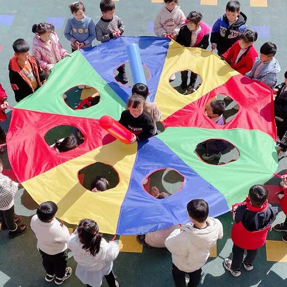 Paracaídas para Niños con Agujeros, Juguete Arcoíris, Equipo de Juego al Aire Libre