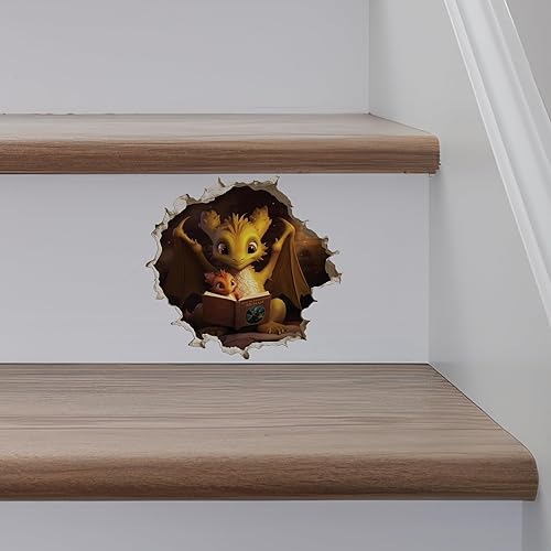 Miniatura 5 de Adhesivo de pared con agujero de ratón en 3D para padres e hijos con diseño de dragón