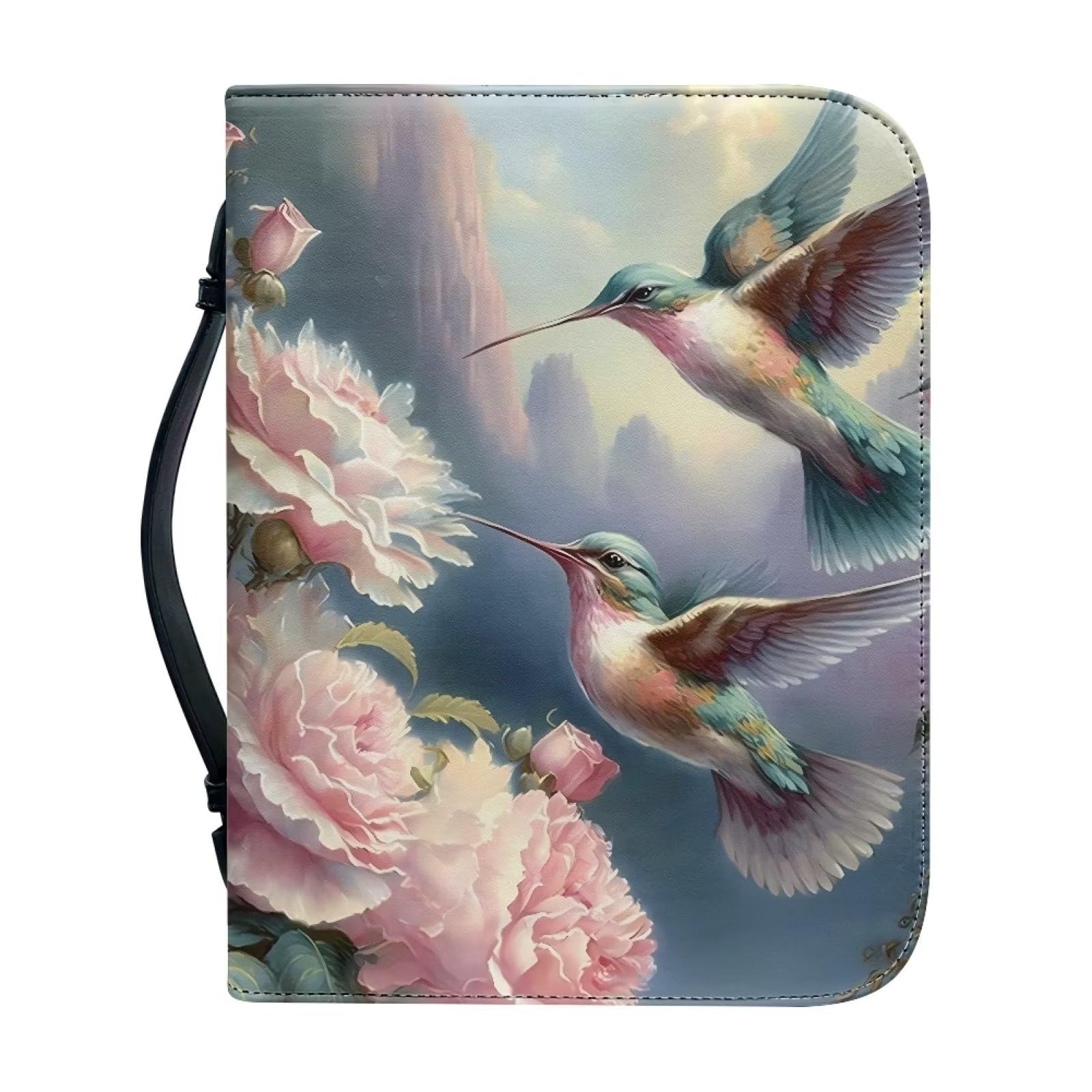 Talayituse Hummingbird Floral Print Bible Covers for Women Men PU Leather Bible Case Bible Bag Tote Book Carrying Case Christian Bible Accessories with Handle, Purple, M, Hummingbird Floral, M — image 1