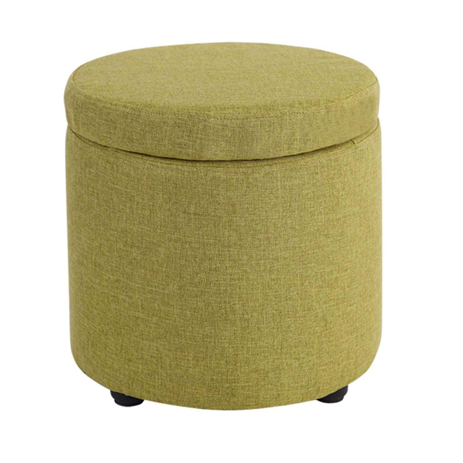 Pouf en Lin Vert 32cm avec Boîte de Rangement Ronde et Repose-Pieds Intégré pour Salon