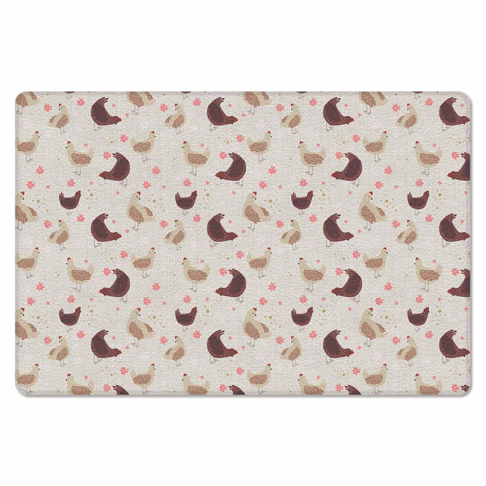 Chicken Brown Antifatigue Kitchen Bath Door Mat Cushioned Runner Rug,Washable Welcome Floor Sink Mat,Waterproof & Non-Slip Standing Doormat for Kitchen,Retro Farmhouse Country Floral Botany 20