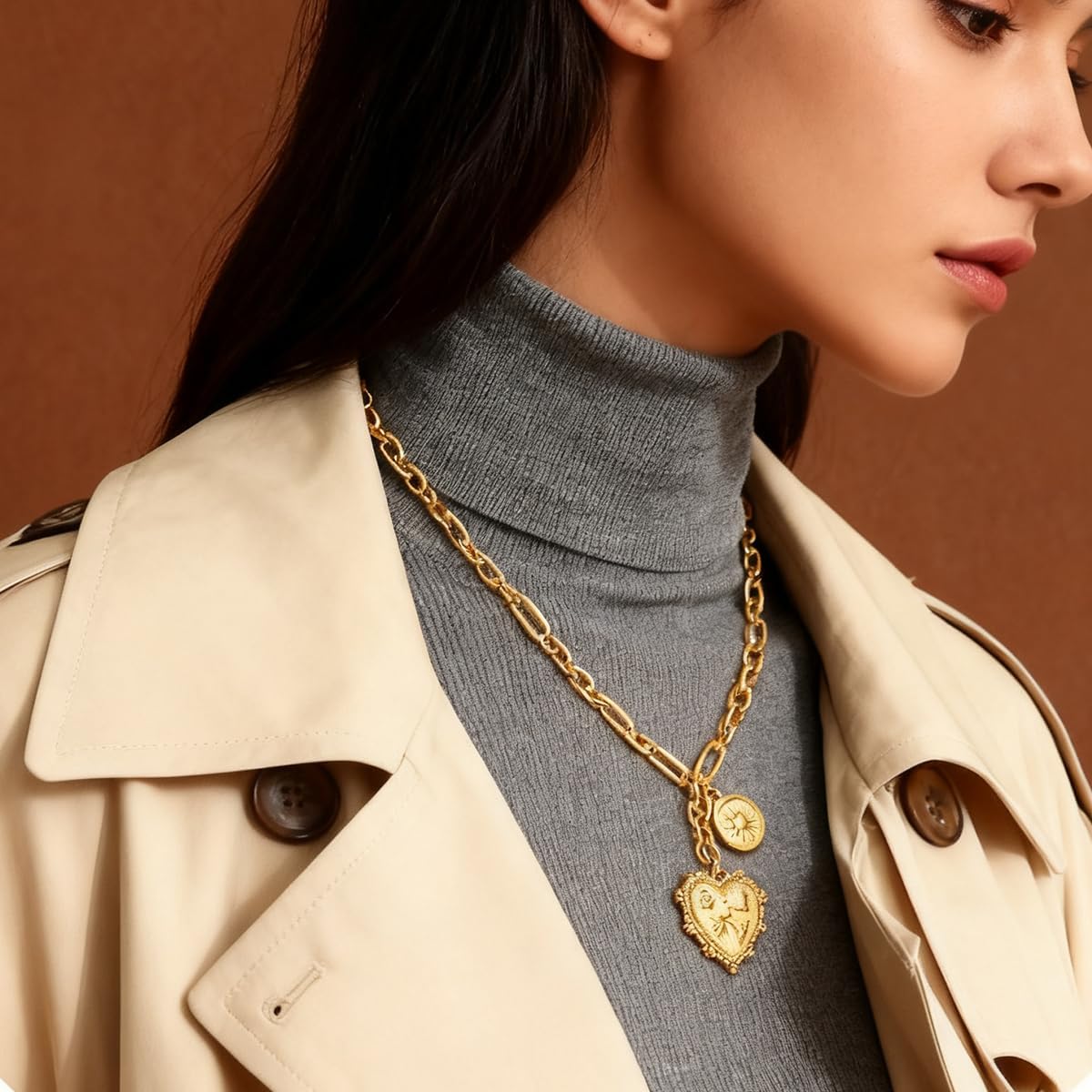 Valentines Day Gifts for Her,Chunky Gold Heart Necklace for Women, 18K Gold Plated Puffy Heart Pendant with Thick Paperclip Chain, Large Statement Choker Necklace, Vintage Style Stainless Steel Jewelry Gift for Christmas, Birthday, Valentine‘s Day - Image 7