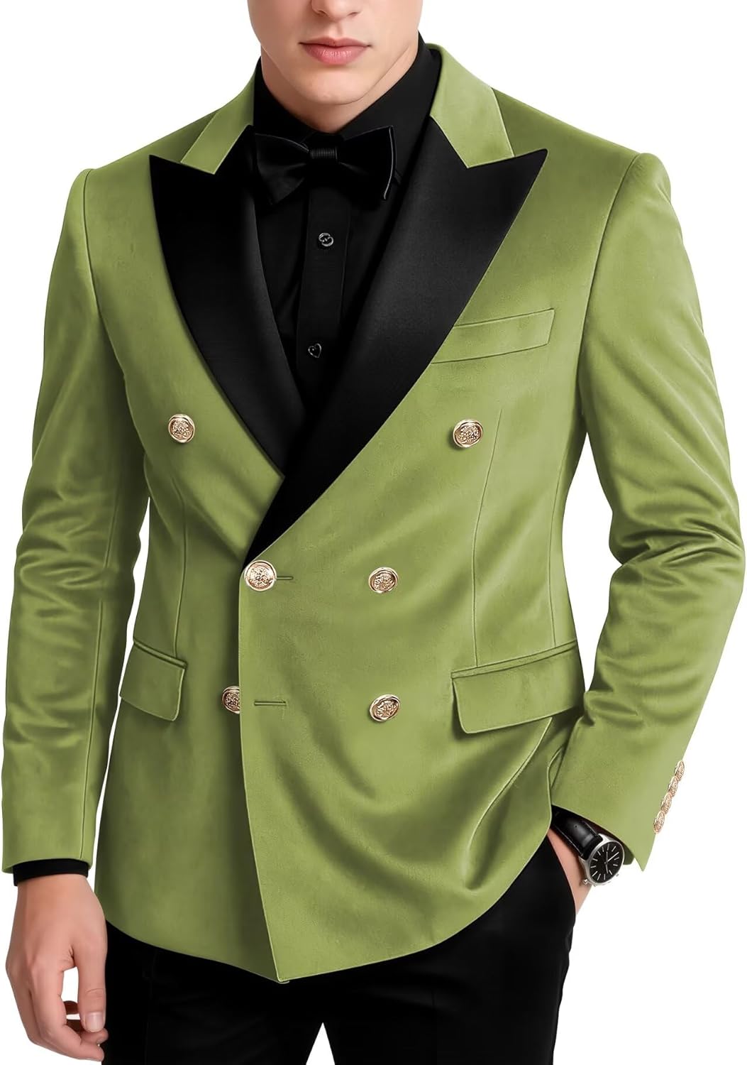 Mens Velvet Tuxedo Jacket Slim Fit Double Breasted Suit Jacket Blazer Formal Business Dinner Prom