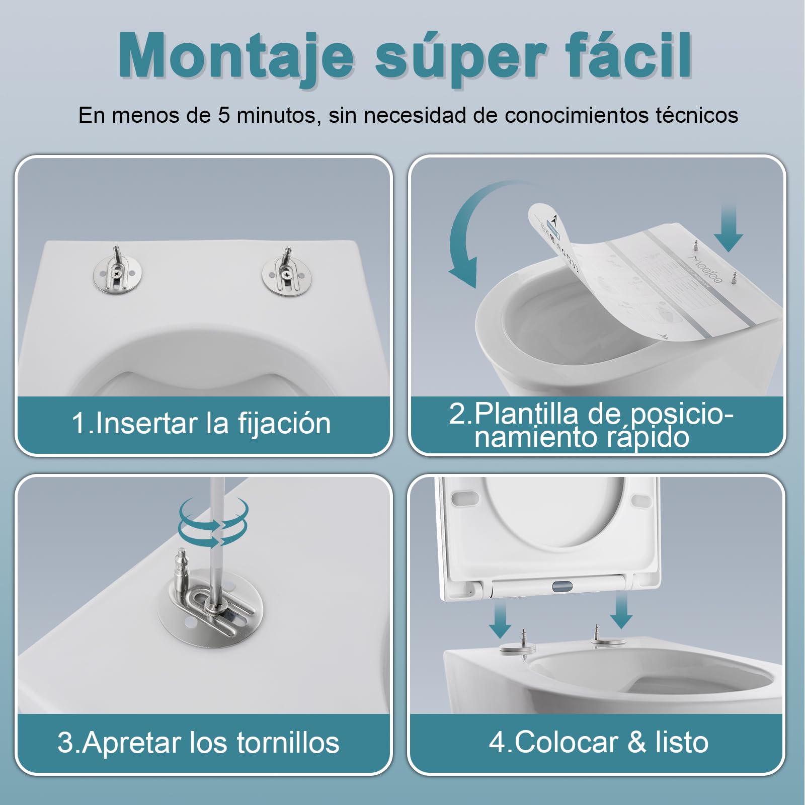 Tapa WC Universal Amortiguada D-Forma 430x360 mm, Tapa Inodoro con Cierre Suave, Asiento Inodoro Blanco, Tapadera WC de Duroplast, Tapa de Vater Montaje Fácil, Tapa de WC para Familia y Baño