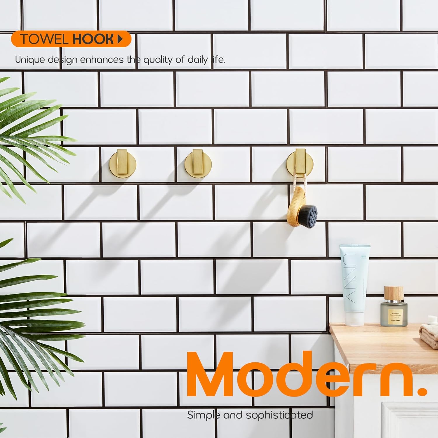 Robe Hook Bath Towel Hooks Stainless Steel Wall Hooks for Bathroom Kitchen Closet Garage Door Hanger Brushed Gold 3 Pack, AN1001GD-P3