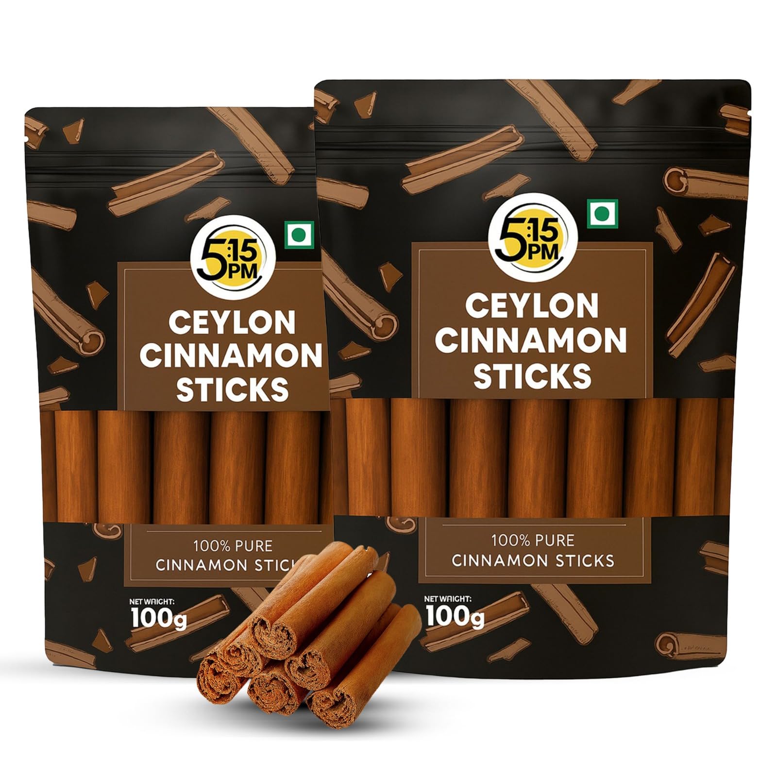 5:15PM Ceylon Cinnamon Sticks 100gm| SriLankan Dalchini Sticks |World's Finest Ceylon Cinnamon Quills - Genuine Source Certification (Pack of 2)