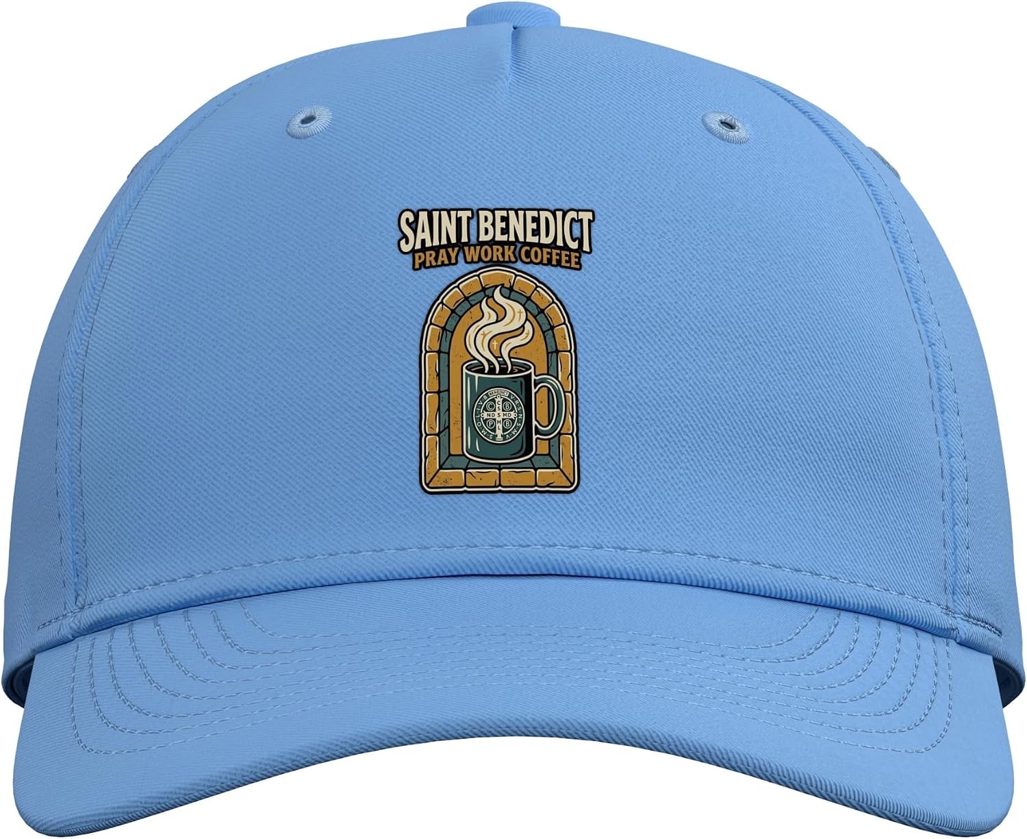 Coffee Cup Benedict Medal Steam Monastery Window Catholic Adjustable Baseball Hat image 2