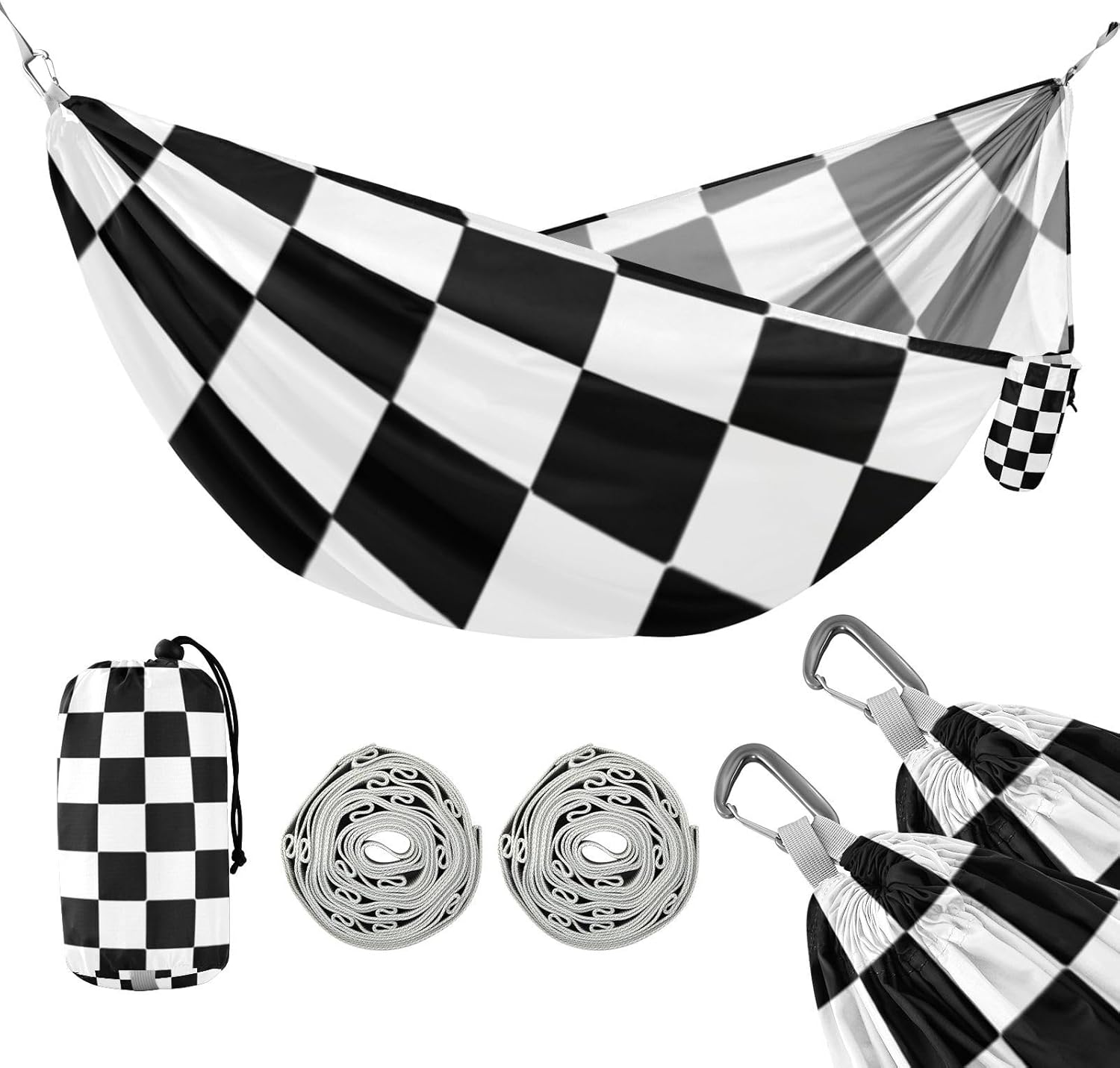 Buffalo Plaid Check Black White Hammocks for Camping with Tree Straps Hanging Hammock for Camping & Hiking Essential