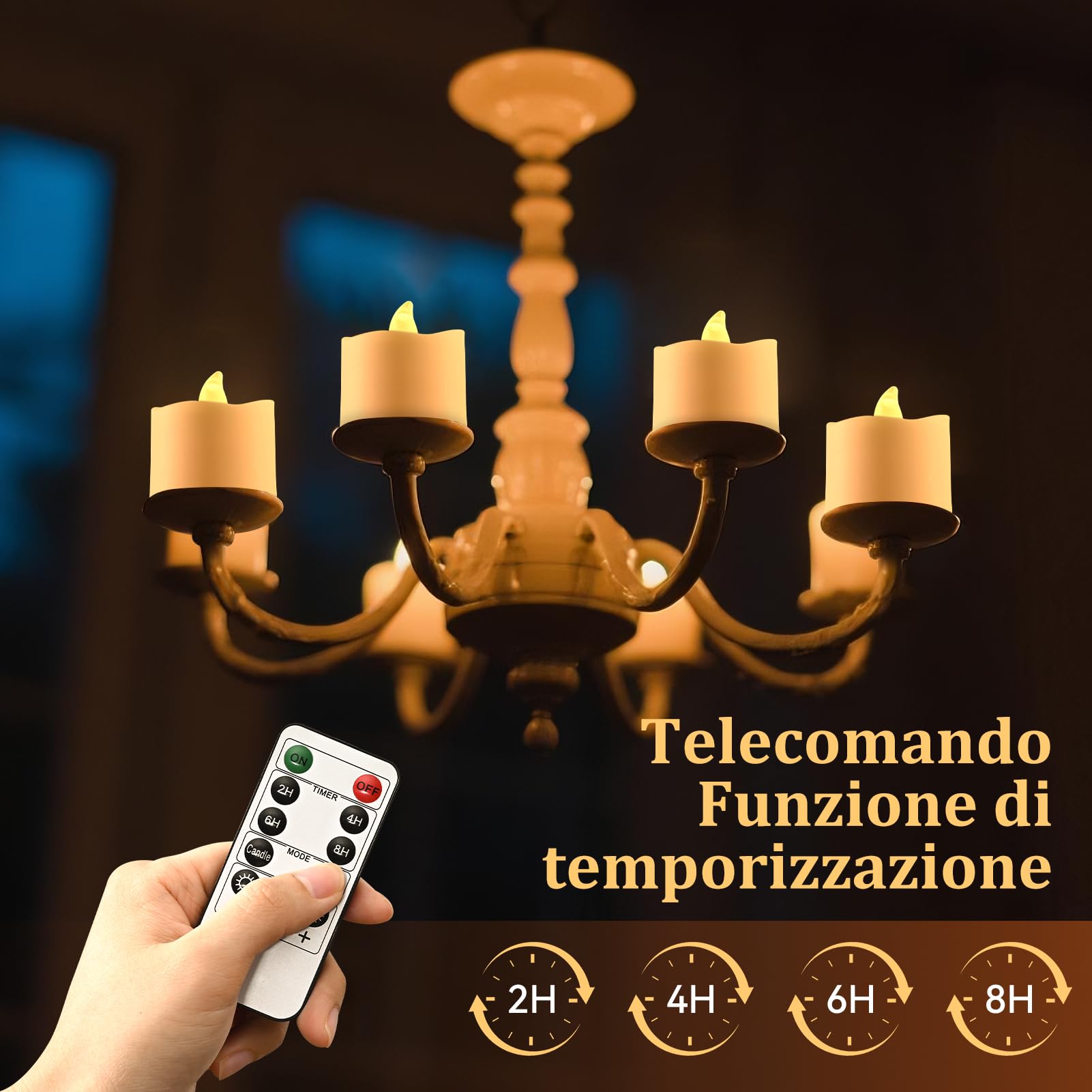 RaceGT 20 Candele LED con Timer e Telecomando, Candele LED senza Fiamma, Batterie Incluse, 2/4/6/8H Timer, Ideali per Natale, Matrimonio, Festa, Luci Bianco Caldo