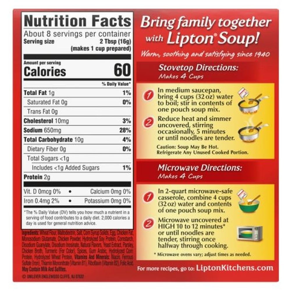 Lipton Soup Secrets Instant Mix for a Warm Bowl of Soup Noodle Made With Real Chicken Broth Flavor, 4.5 Oz, Pack of 24