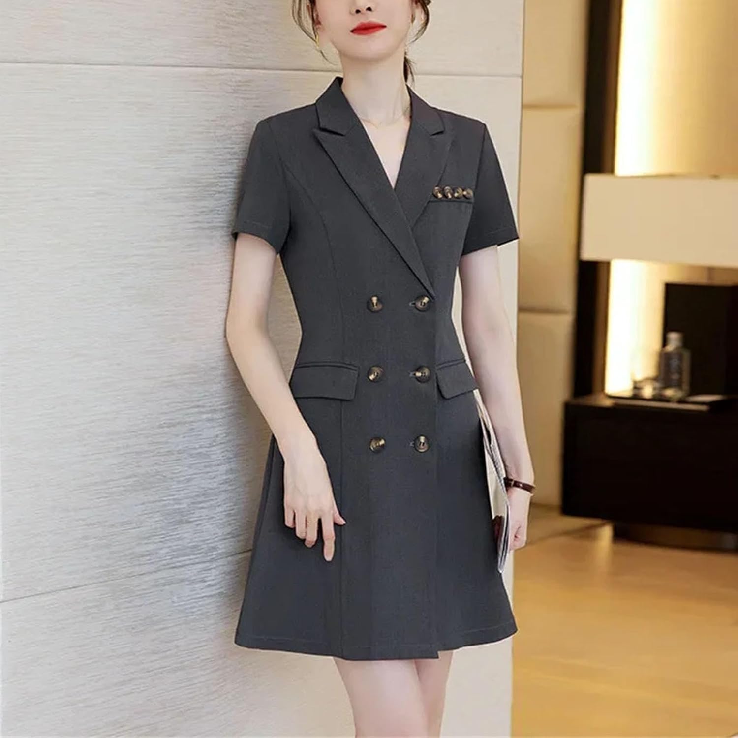 Women's Fashionable Short Sleeve Suit Dress Professional Short Sleeve Suit Dress