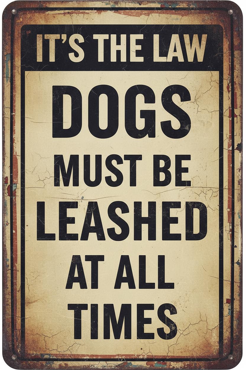 Wall Decor It's The Law Dogs Must Be Leashed At All Times Caution Notice Aluminum Note Metal 8"x12" Sign Plate Vintage Signs Plates Printed