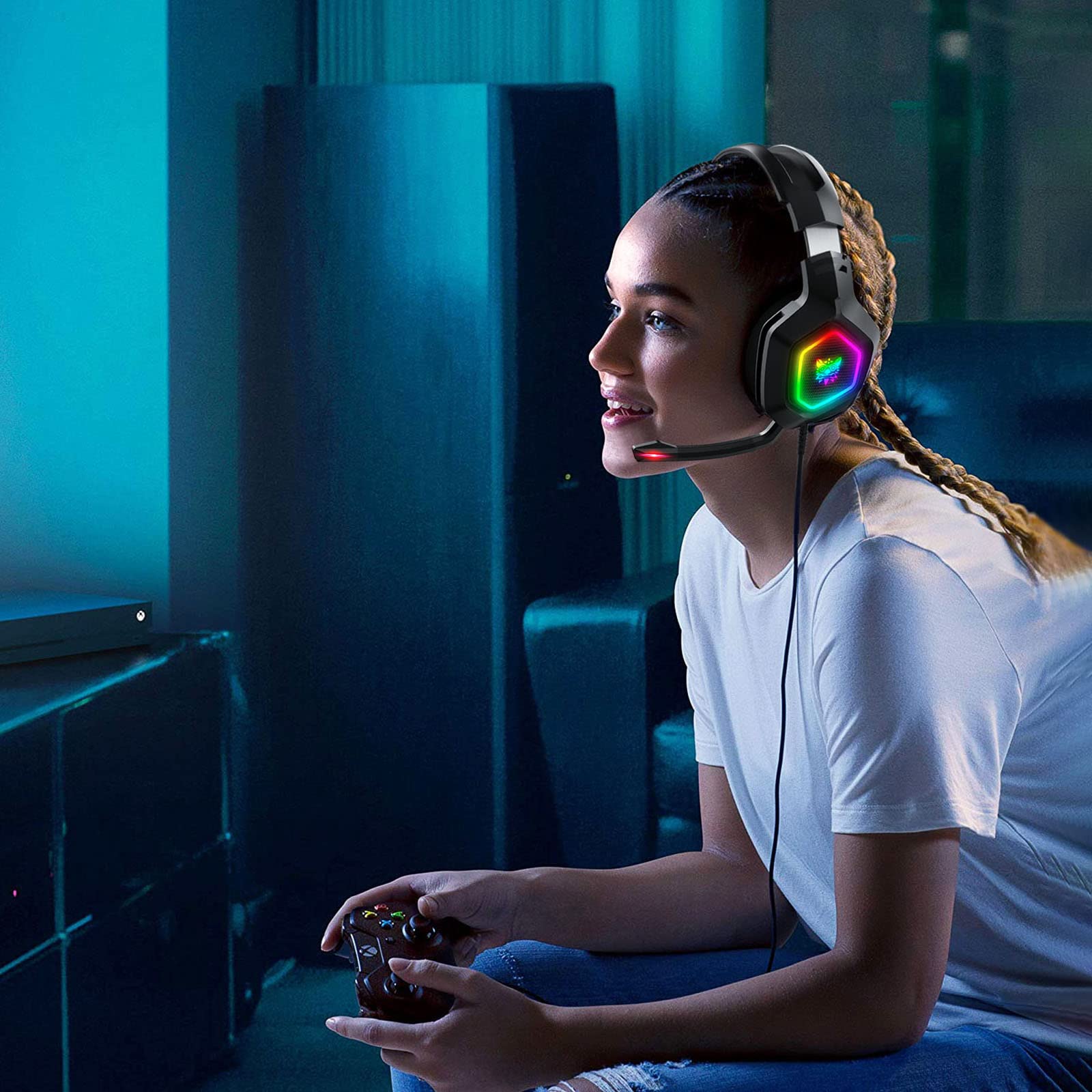 Eacam ONIKUMA K10 RGB-Gaming-Headset mit Mikrofon, Kabelgebundene Kopfhörer mit Geräuschunterdrückung für Computer-PC-Spieler, USB-Stecker, Bequeme Ohrmuscheln, Klarer Surround-So