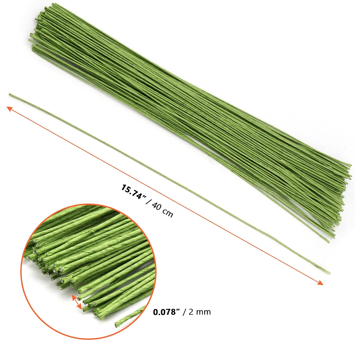 SINJEUN 500 Count 16 Inch Green Floral Wires - 14 Gauge Paper Wrapped Stem Wire for DIY, Crafts, Floral Arrangements, Decorations
