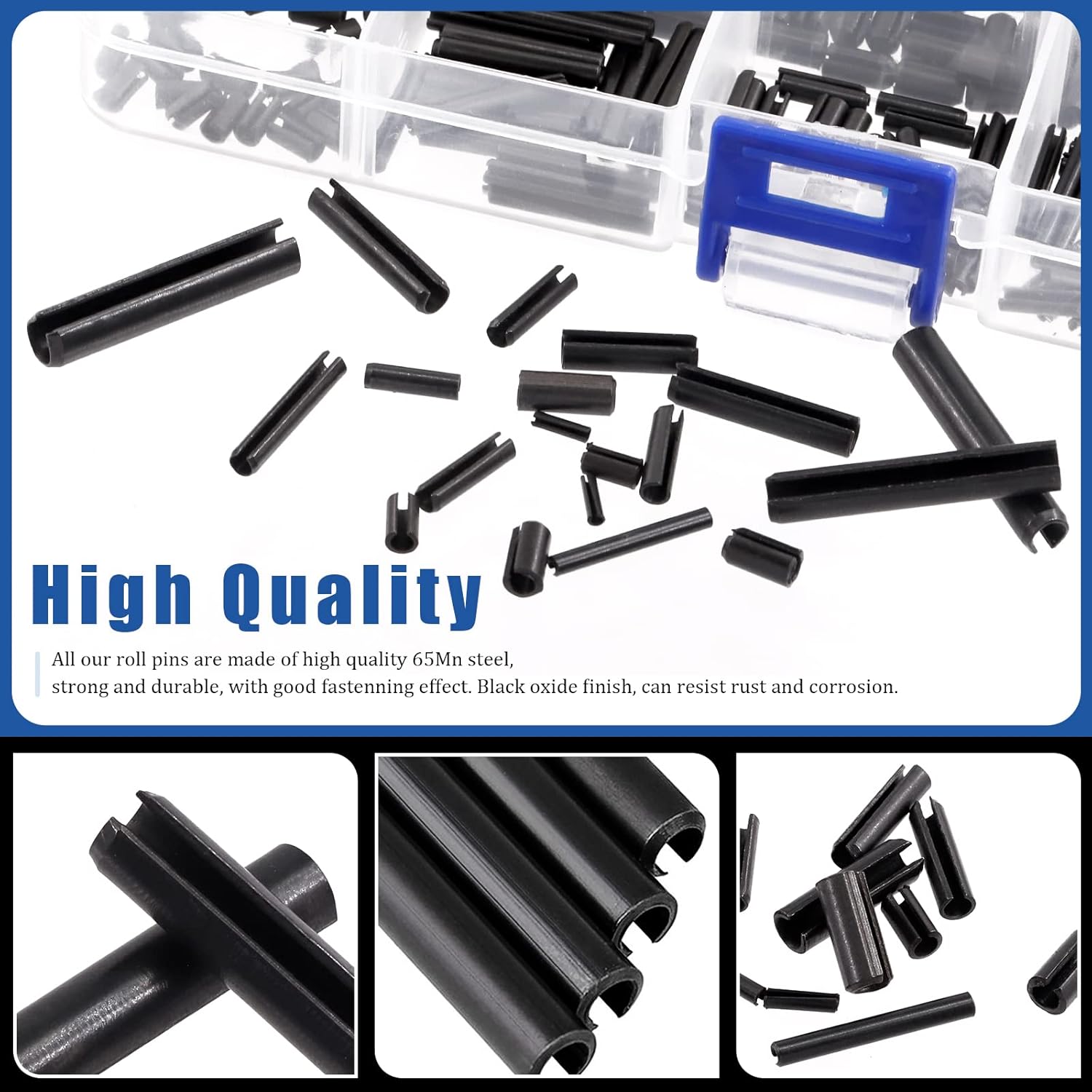 Glarks 416Pcs M1.5 M2 M2.5 M3 M4 M5 M6 Black Roll Pin Assortment Set