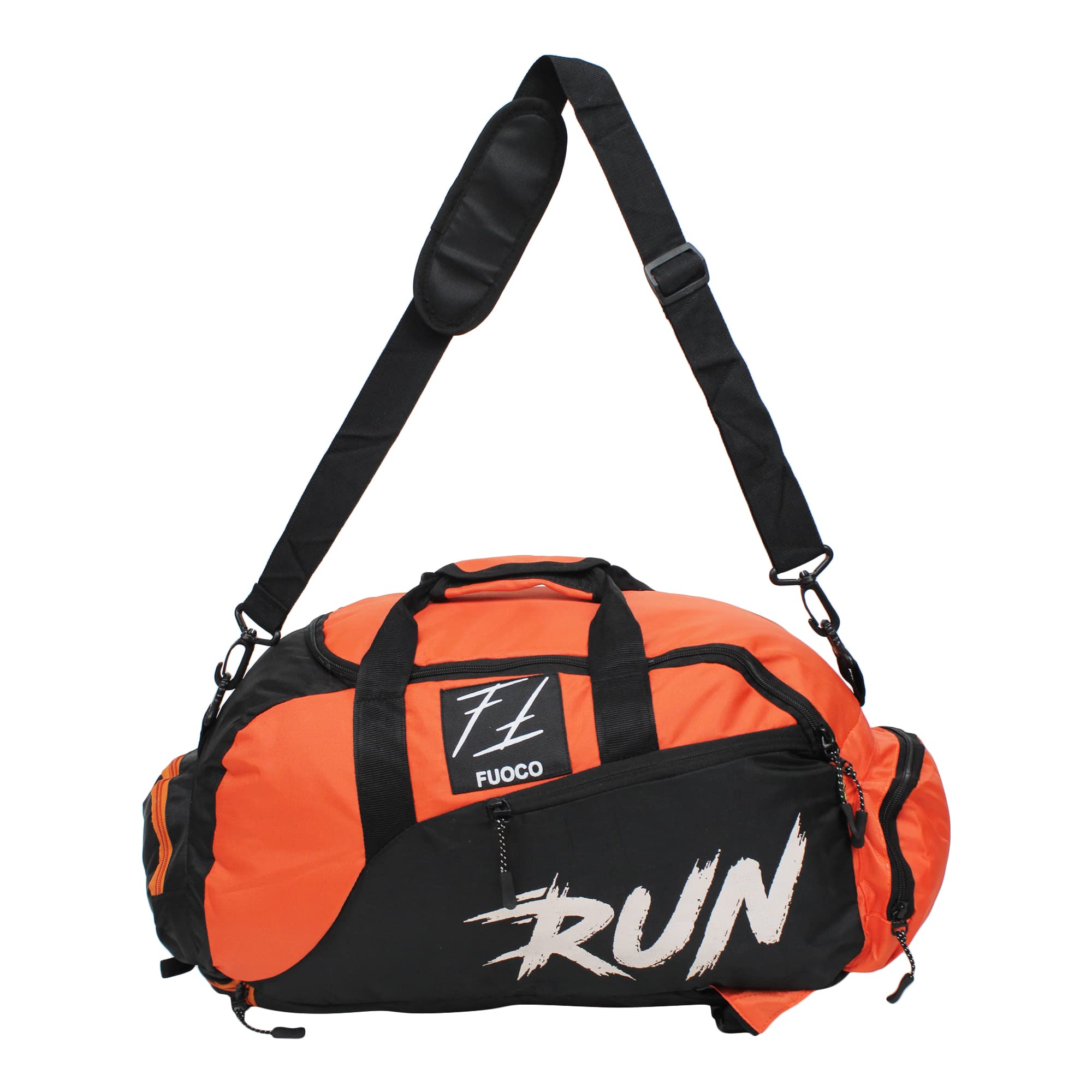 FUOCO Nylon 28 Cms Travel Accessory- Shoe Gym Bag (Run Orange Black Duffle 40 Ltr_Orange)-picture-0