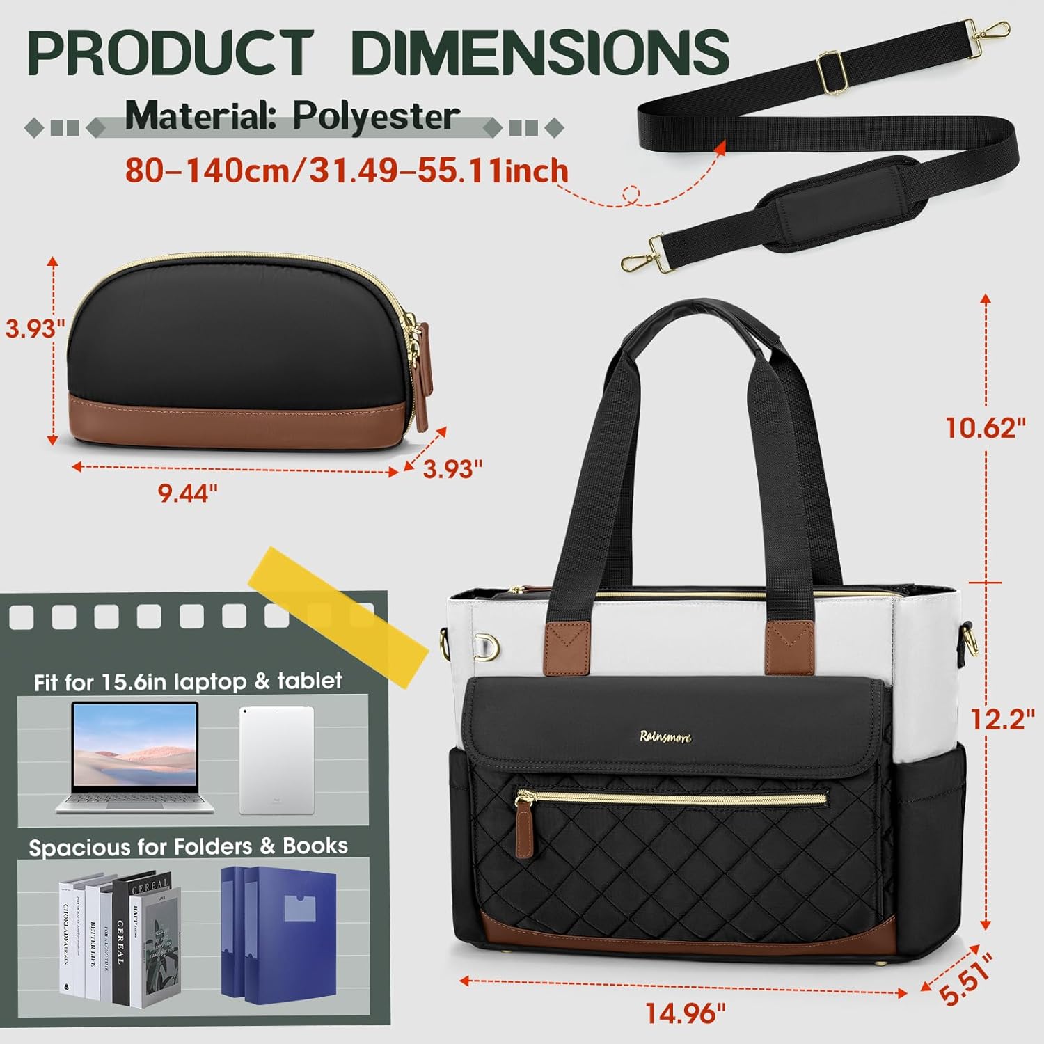 RAINSMORE Teacher Tote Bag 15.6 inch Laptop Bag for Women with Small Bag Work Bags Nurse Bag Professional Computer Briefcase - Image 5