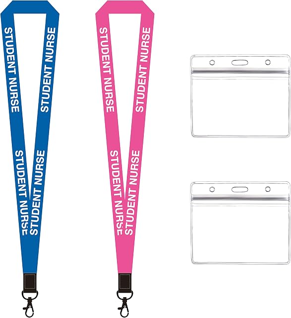 Student Nurse Lanyard, 2 Pieces Student Nurse Lanyard and Id Card Holder, 20mm Blue and Pink Student Nurse Lanyards