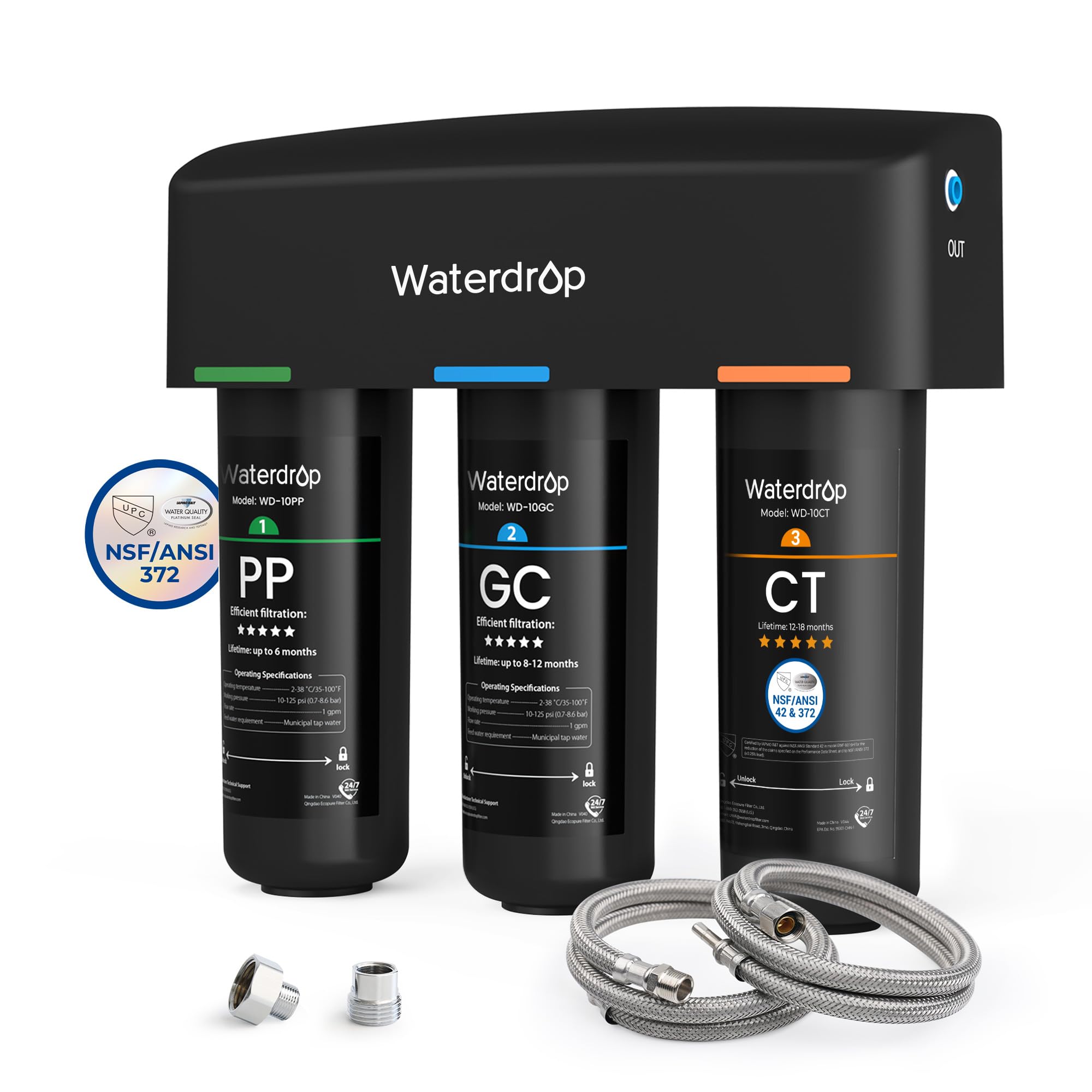 Waterdrop TSA 8 Layer Under Sink Water Filter System, Under Sink Water Filtration System, Reduces PFAS, PFOA/PFOS, Fluoride, Chlorine, Bad Taste & Odor, NSF/ANSI 42 Certified Element, USA TechWaterdrop TSA 8 Layer Under Sink Water Filter Sy…