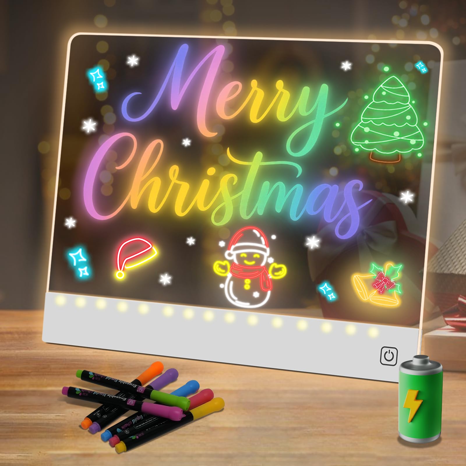Tablero de dibujo LED de 16 pulgadas para niños, recargable, portátil, con 7 colores, acrílico iluminado de borrado en seco con soporte, regalos de Navidad y cumpleaños para niñas y niños