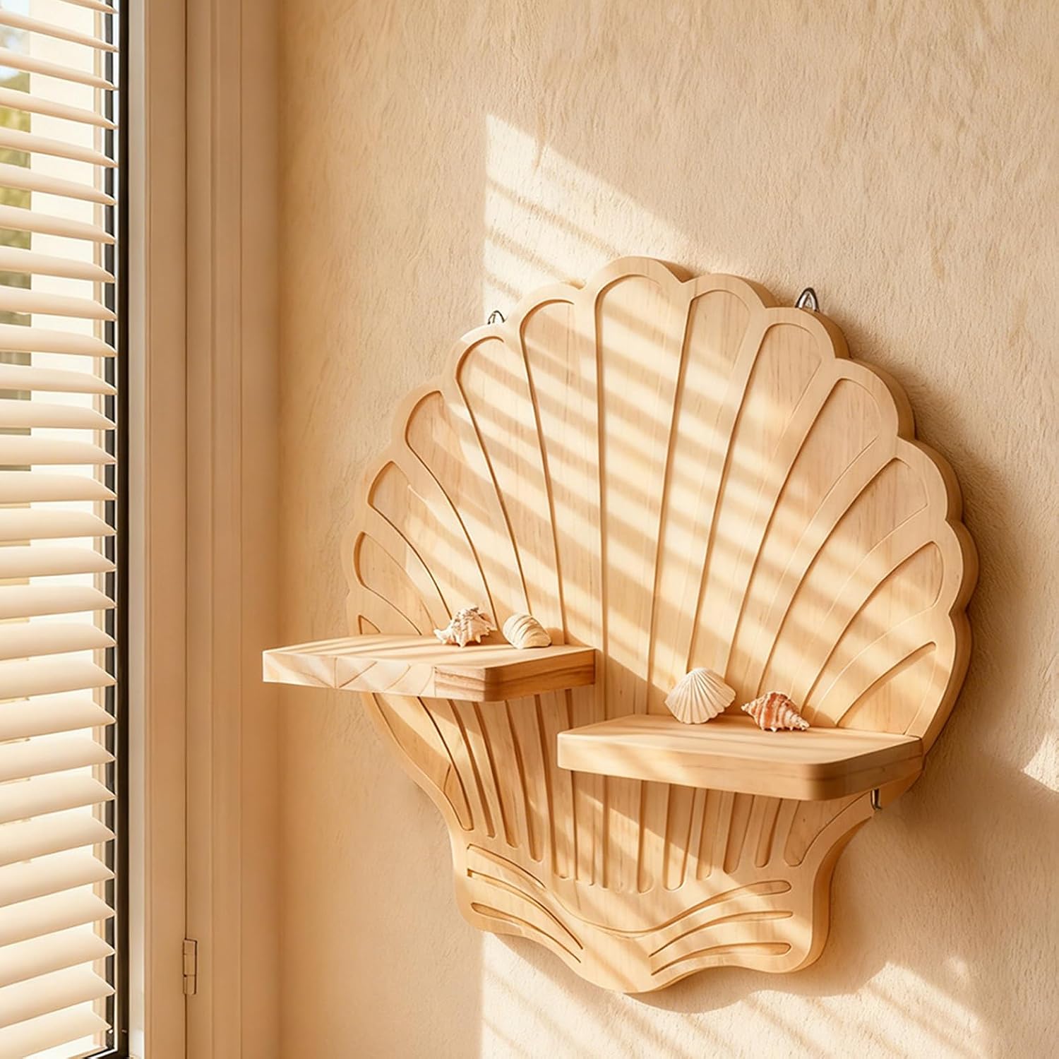 Seashells Wall Shelf Rustics Wood Floating Shelves Wall Mounted, Small Plant Display Shelving for Living Room, Bedroom Mounted Floating Shelf