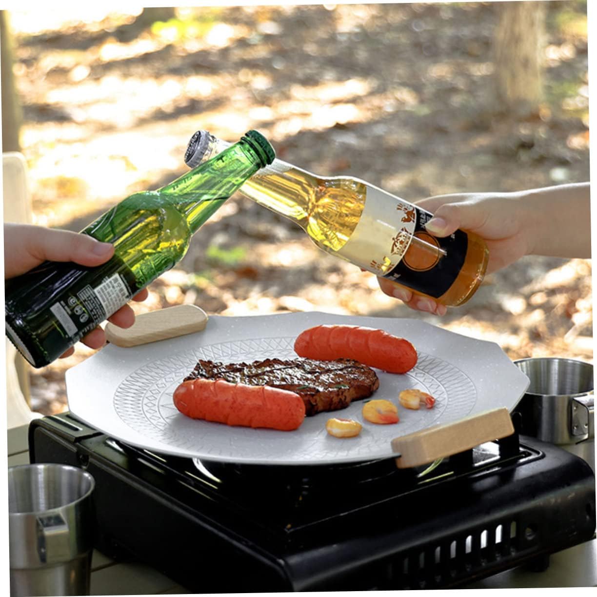 TIDTALEO Portable BBQ Grilling Pan Non-Stick Barbecue Tray with Handles 12-Inch Size for Meat Vegetables and Seafood for Outdoor Camping and Gas Grill