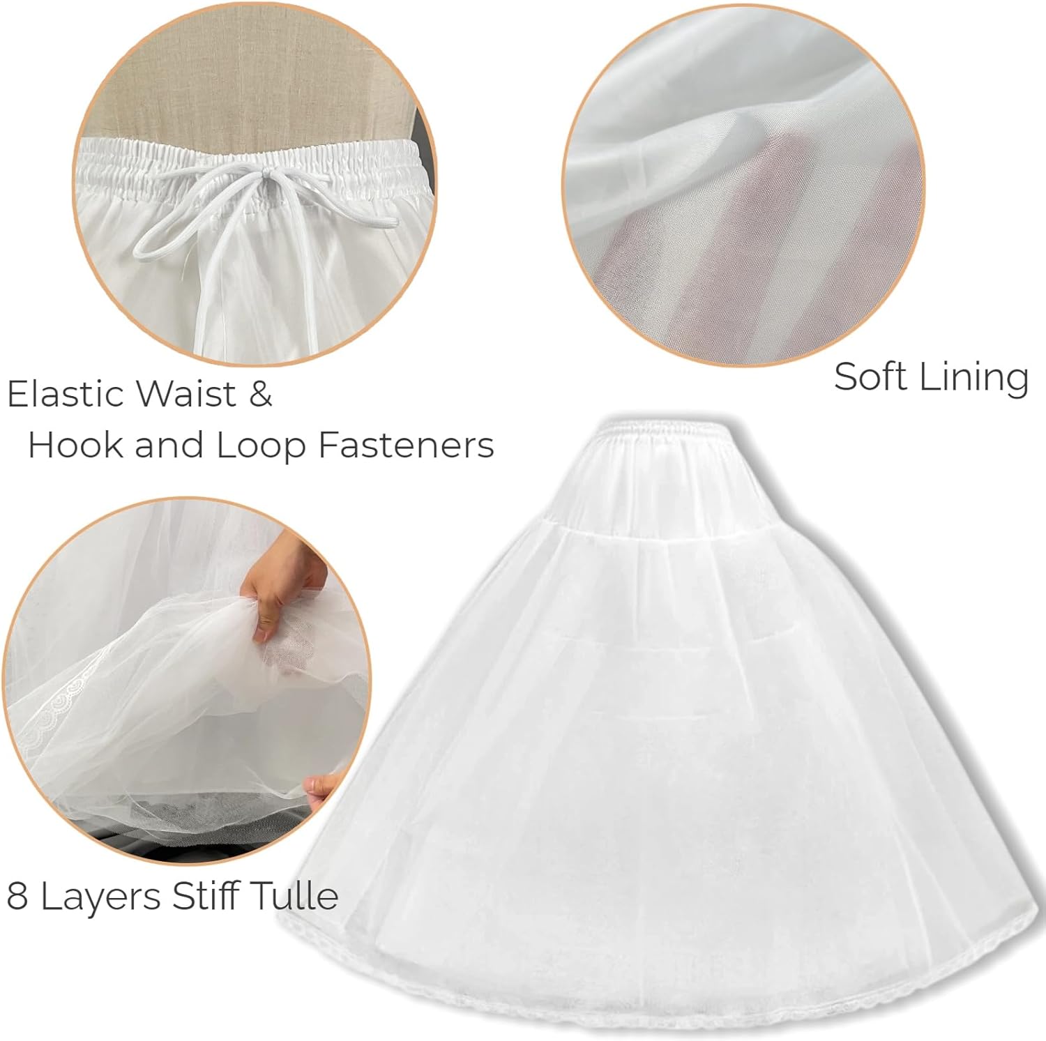Hoopless Petticoat Crinoline Women's A-line Tulle Underskirt Slip for Bridal Wedding Dress Quinceanera Dresses