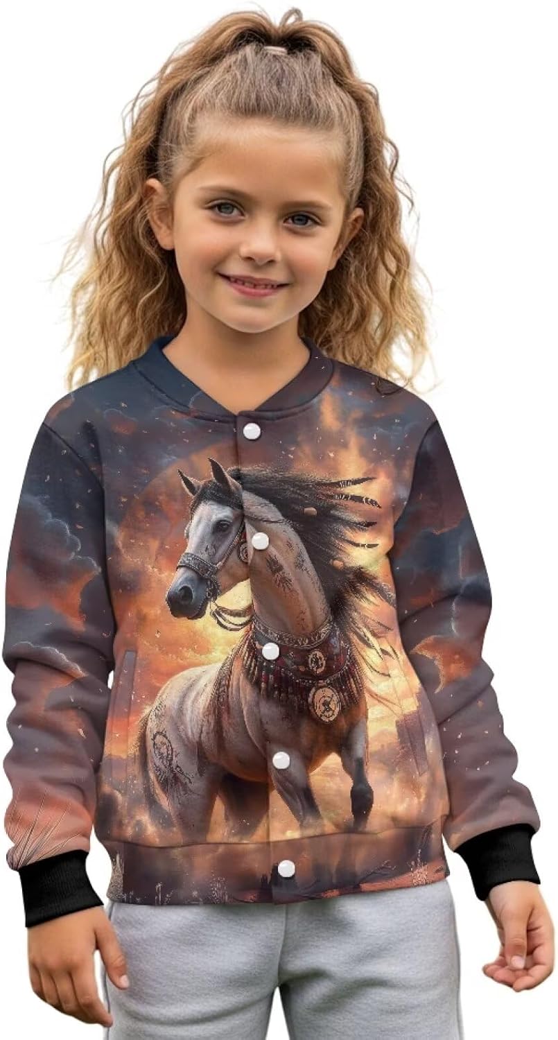 Jacket for Girls Size 5-12 Winter Warm Long Sleeve Crewneck Button Down Jacket Coat