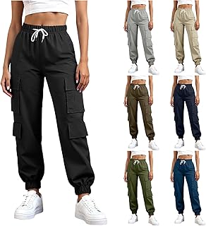 Women's High Waisted Cargo Pants Casual Straight Leg Lightweight Hiking Pant Baggy Stretchy Workout Active Joggers