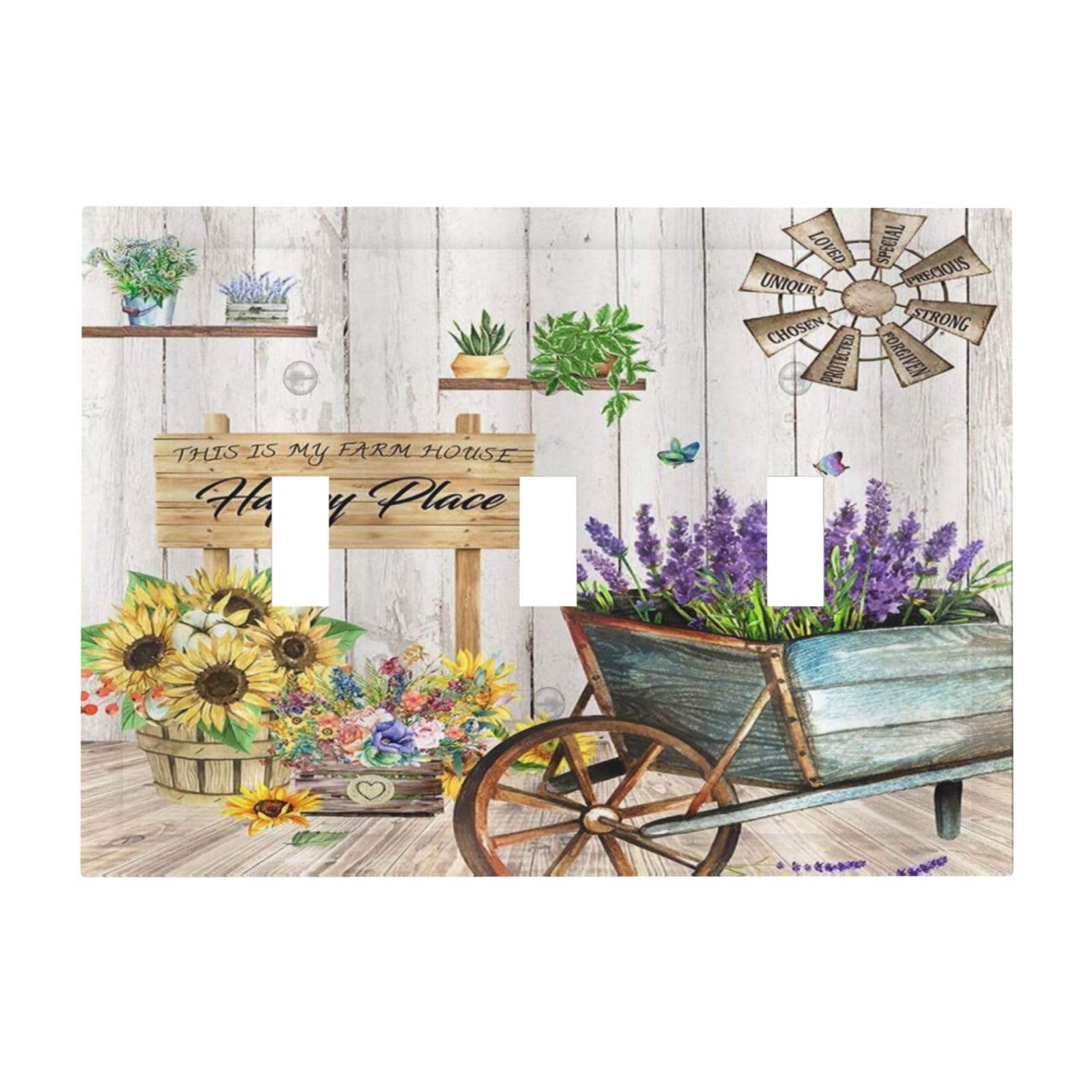 Wpshijia Lilac Lavender Sunflower 3 Gang Light Switch Covers Triple Toggle Wall Plate Decorative Switchplate Electrical Faceplate for Farmhouse Bathroom Bedroom Decor