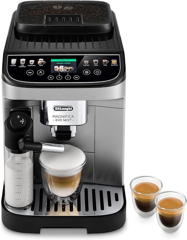 Magnifica Evo Next Automatic Espresso Machine, Frother, Silver | #1 Worldwide Espresso Machine Maker, 13 One-Touch Recipes, Frother, Built-In Grinder, 3 User Profiles