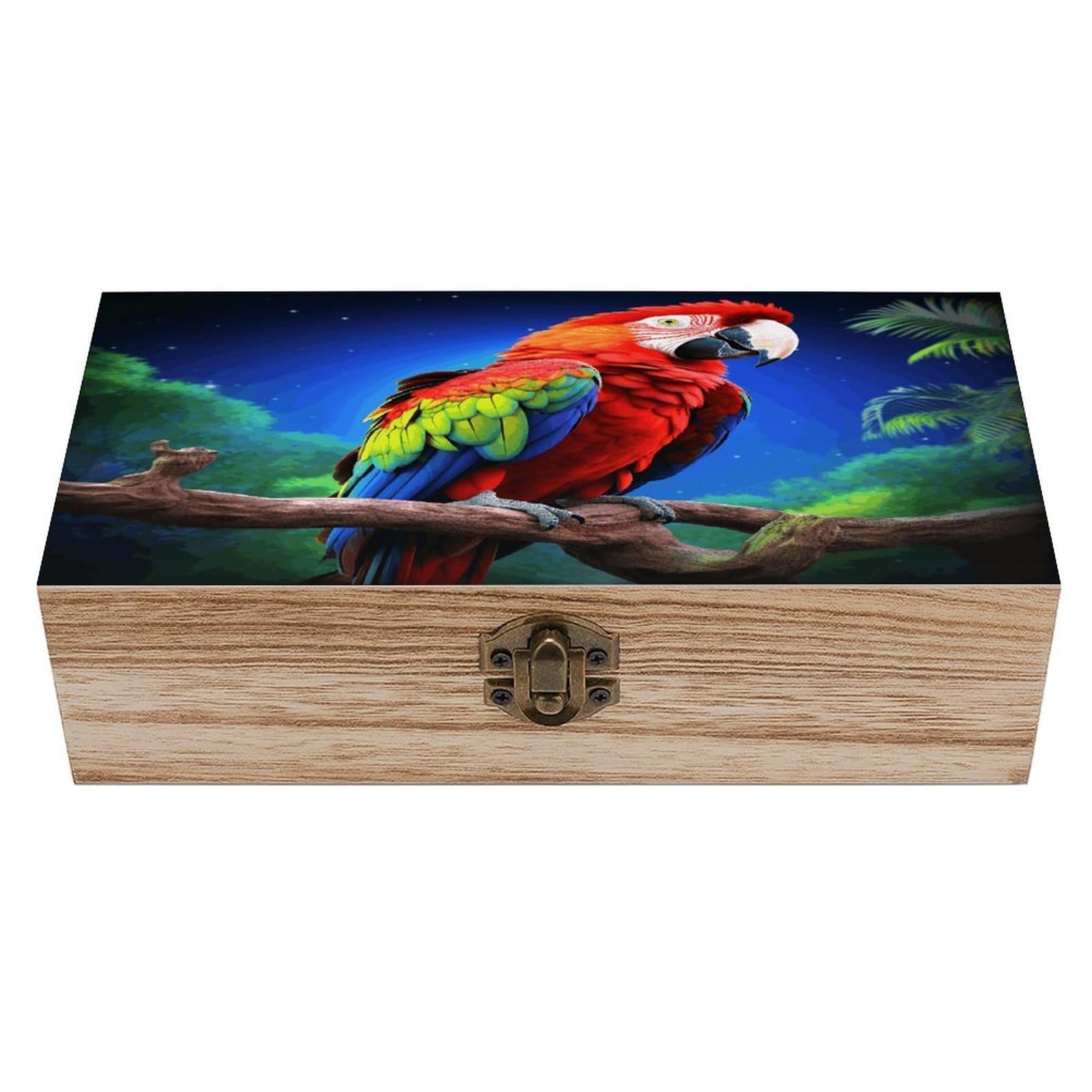 JTREHY Parrot Wooden Storage Box Exquisite Durable Wood Gift Case Sturdy Vintage Jewelry Wooden Chest for Art Hobbies Storage Keepsake Gift
