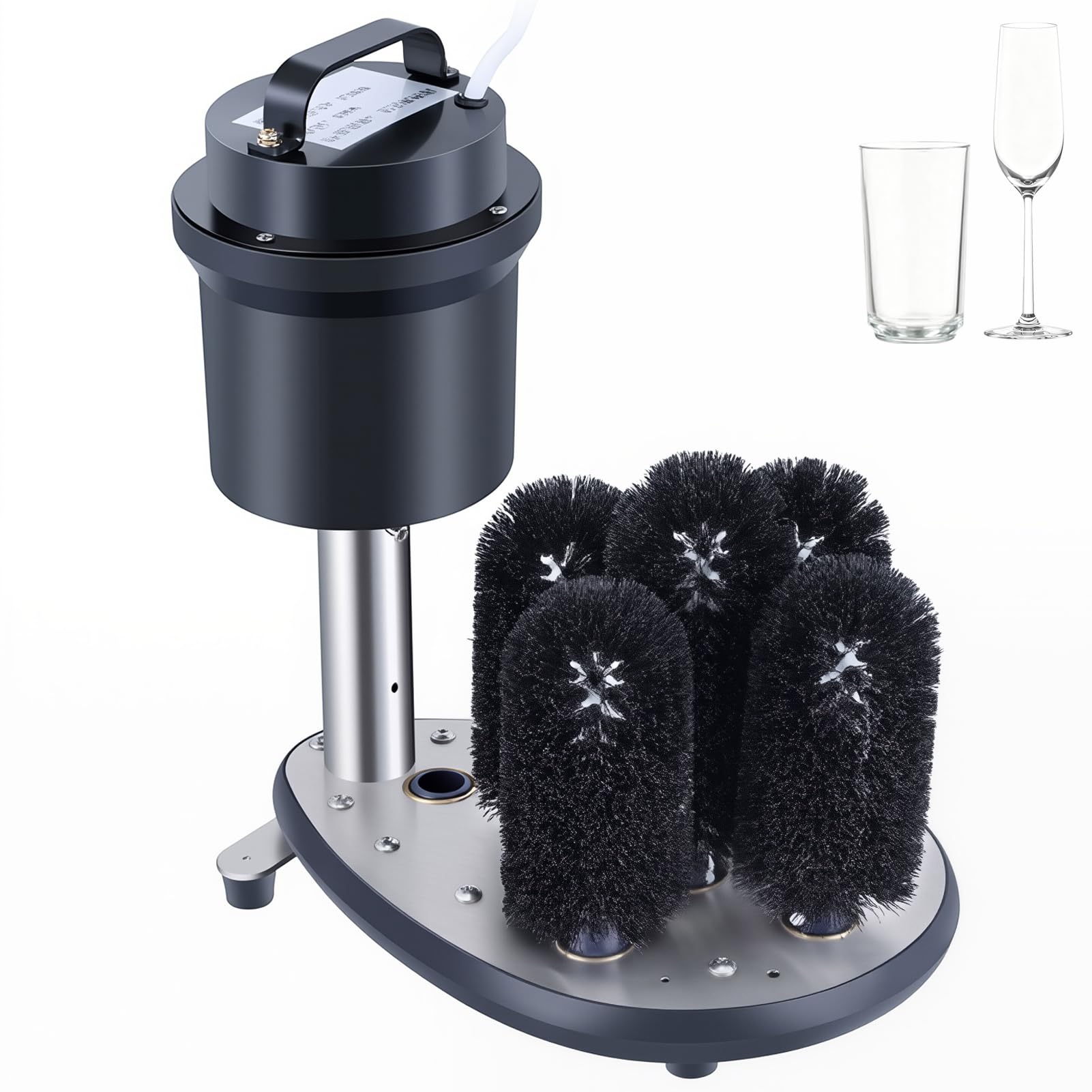 Lave-Verres Commercial, Polisseuse Électrique pour Verres à Vin avec 5 Brosses et Nettoyage à 360°, Polisseuse à Verres en Acier Inoxydable 304 pour 1200 Tasses par Heure pour Bars, Cafés