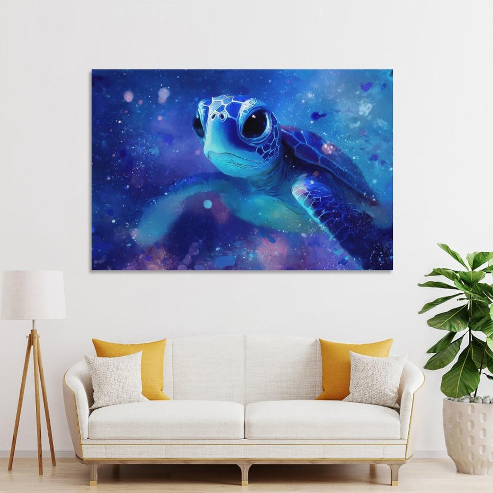 Junmoney Cute Blue Sea Turtle in Space Decorative Wall Artwork 20x30inch(50x75cm), for Entrance Spaces, Stair Walls Or Halls, A Stylish Accent for Home Entrances