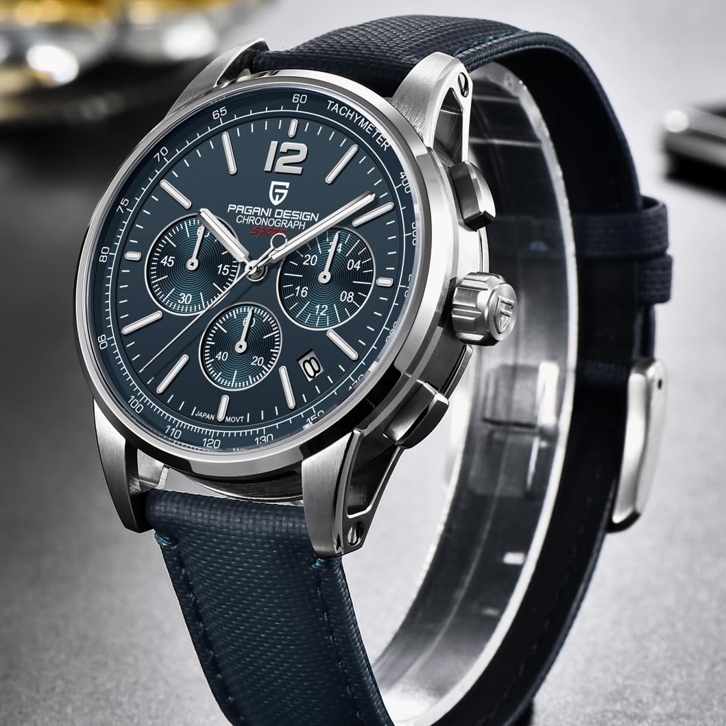 Pagani Design Orologio cronografo al quarzo da uomo 100 metri impermeabile in acciaio inox 40 mm quadrante Diametro vetro zaffiro