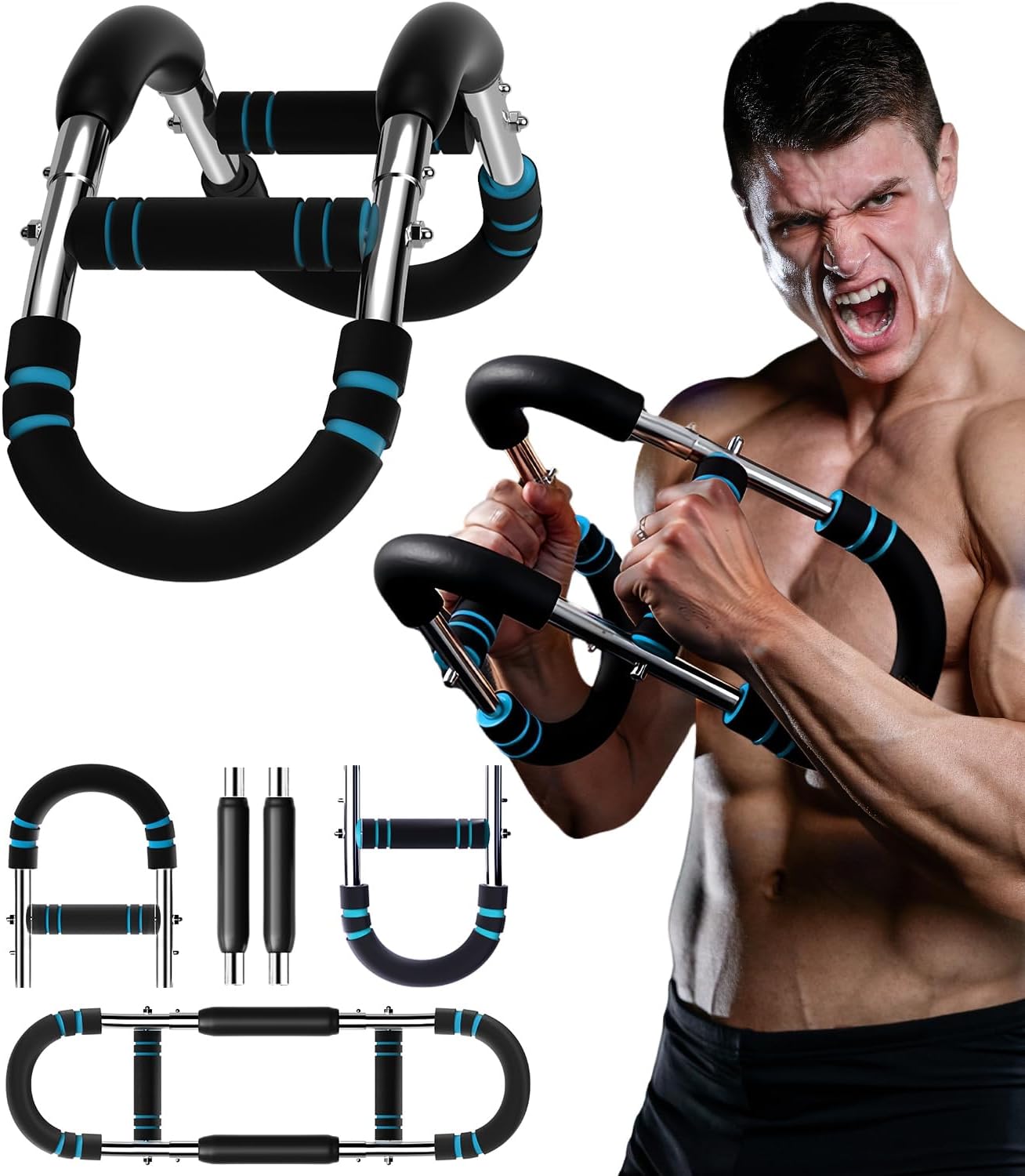 Twister Arm Trainer, 40-120lb Adjustable Resistance Forearm Power Exercise Bar, Chest Workout Equipment, Portable Detachable Chest Exerciser for Men&Women Blue