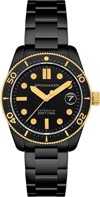 Spinnaker SP-5100-33 Croft Mid Black and Gold Collection Watch Automatic 15 ATM Water Resistant Sapphire Crystal Black Dial Mens [Genuine Product]