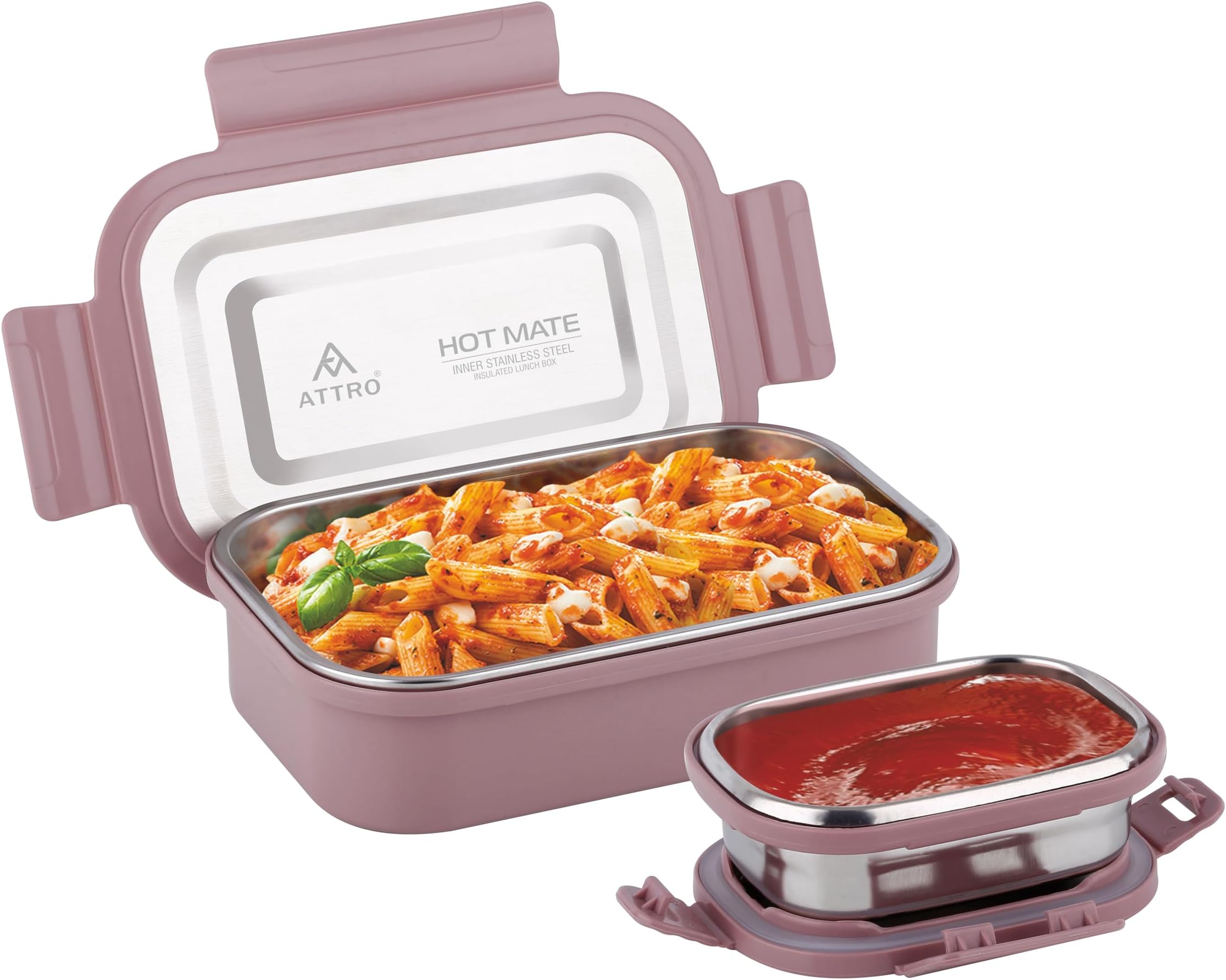 Attro Hotmate ステンレススチール 断熱 気密 漏れ防止 ランチボックス 壊れない蓋 スナック ティフィン 子供用 軽量 お手入れ簡単 オフィス 学校 ピクニック 旅行用 800ml - パステルバイオレット