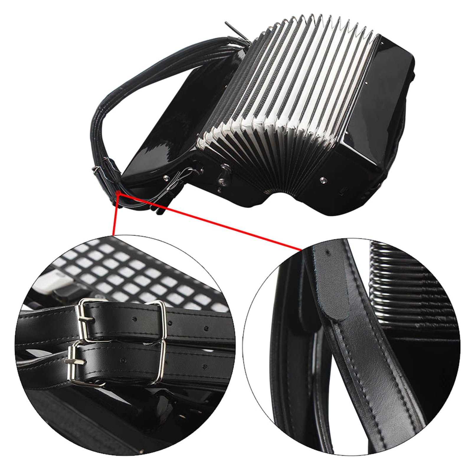 Sangles d'accordéon réglables en cuir synthétique pour accordéon - Ceinture confortable pour accordéon - Grand harnais en cuir rembourré - Sangle épaisse réglable pour accordéon