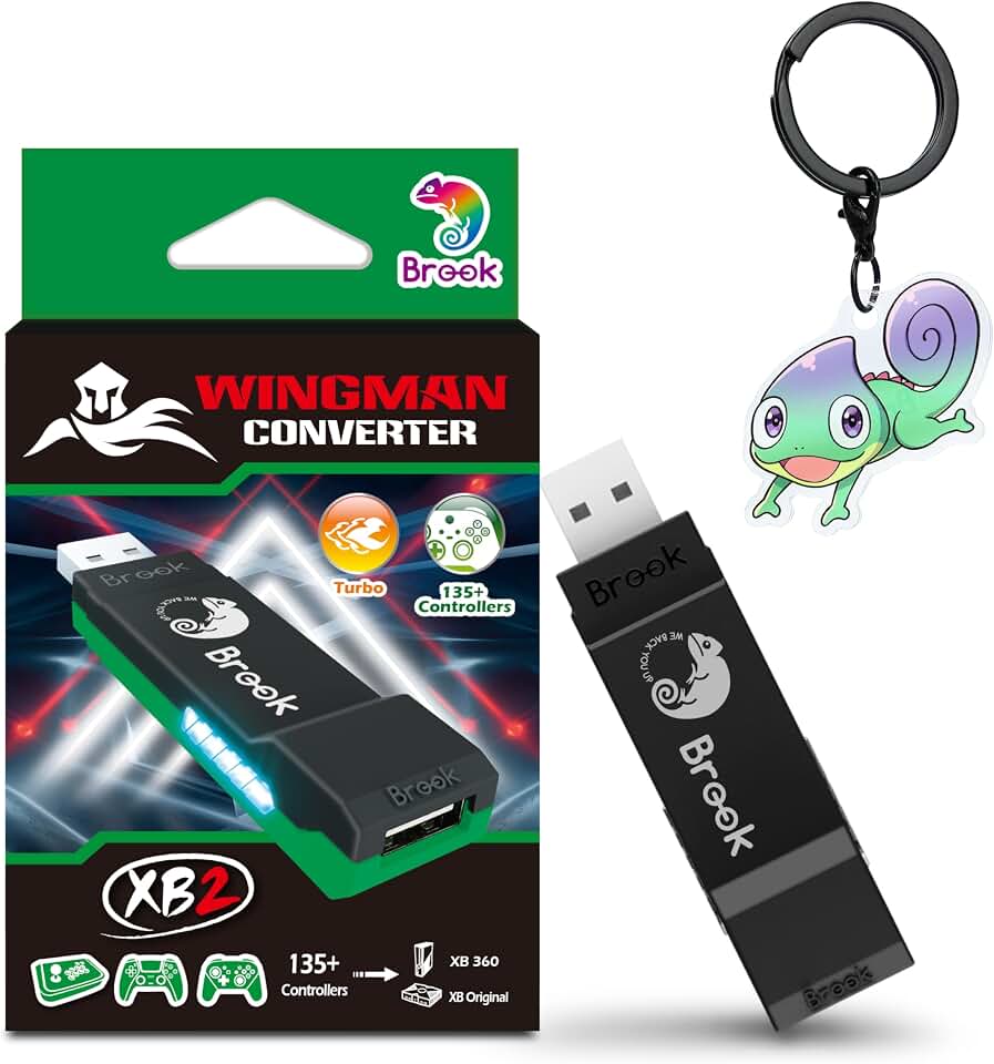 Brook Conversor Wingman XB 2 com chaveiro - adaptador de controle sem fio para consoles XB e PC, suporta Remap e Turbo ajustável