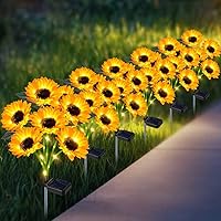 Vista 9 de Luces solares con forma de girasol para jardín al aire libre, luces solares mejoradas con forma de girasol y luces de luciérnaga, impermeables