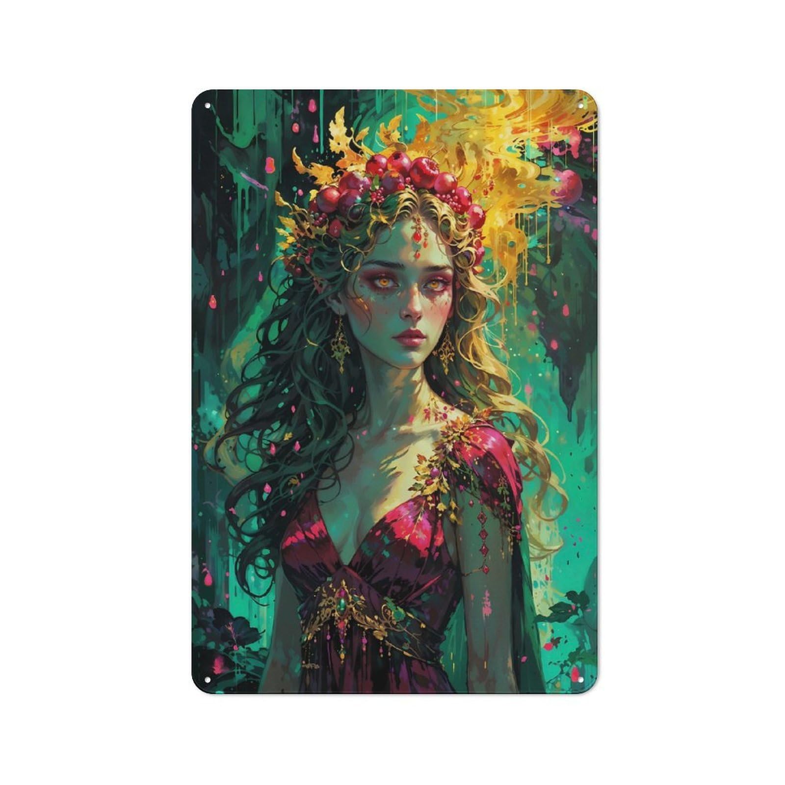 Junmoney Persephone Queen Of Dual Realms Retro Metal Plaque 30X20cm For Guest Room Or Hallway, Housewarming Present For People Styling Guest Room And Hallway