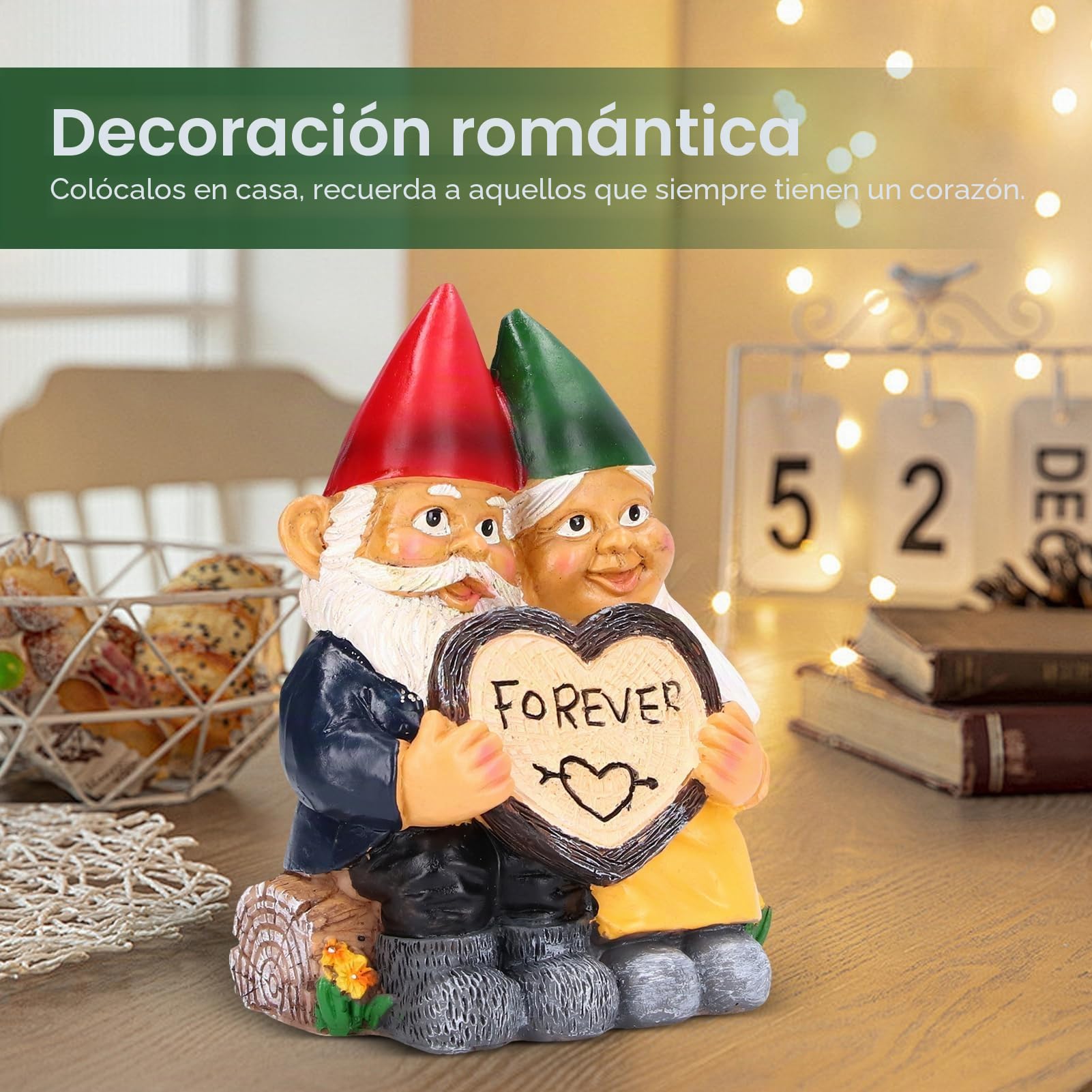 HERCHR Adornos De Gnomos De Jardín, Estatua Gnomo Jardí Decoración Al Aire Libre, Pareja De Gnomos Enamorada con Forma De Corazón para Siempre para Patio, Césped, Porche